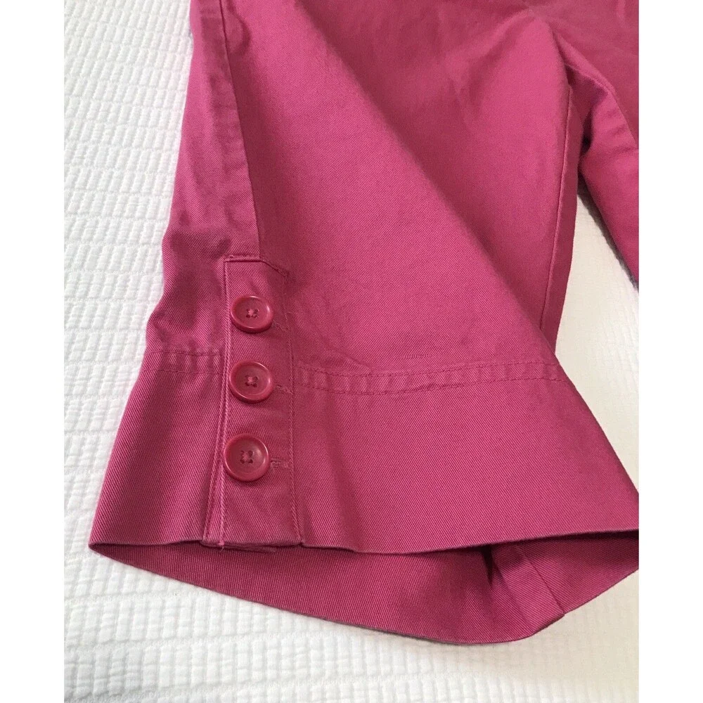 Rafaella Womens Shorts 10 Hot Pink Long Bermuda Capri 100% Cotton Button Hem